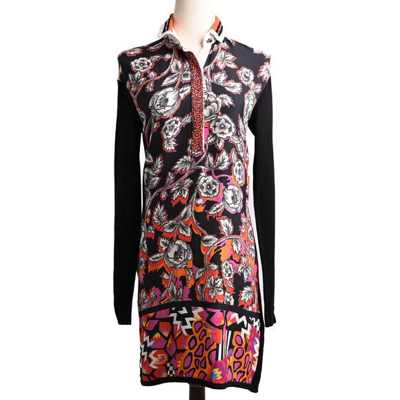 VDP Women's Long Sleeve Dress Excellent Condition Size S Black Floral